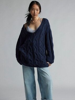BDG Urban Outfitters Skylar Oversized Cable Knit Sweater Navy Blue XL